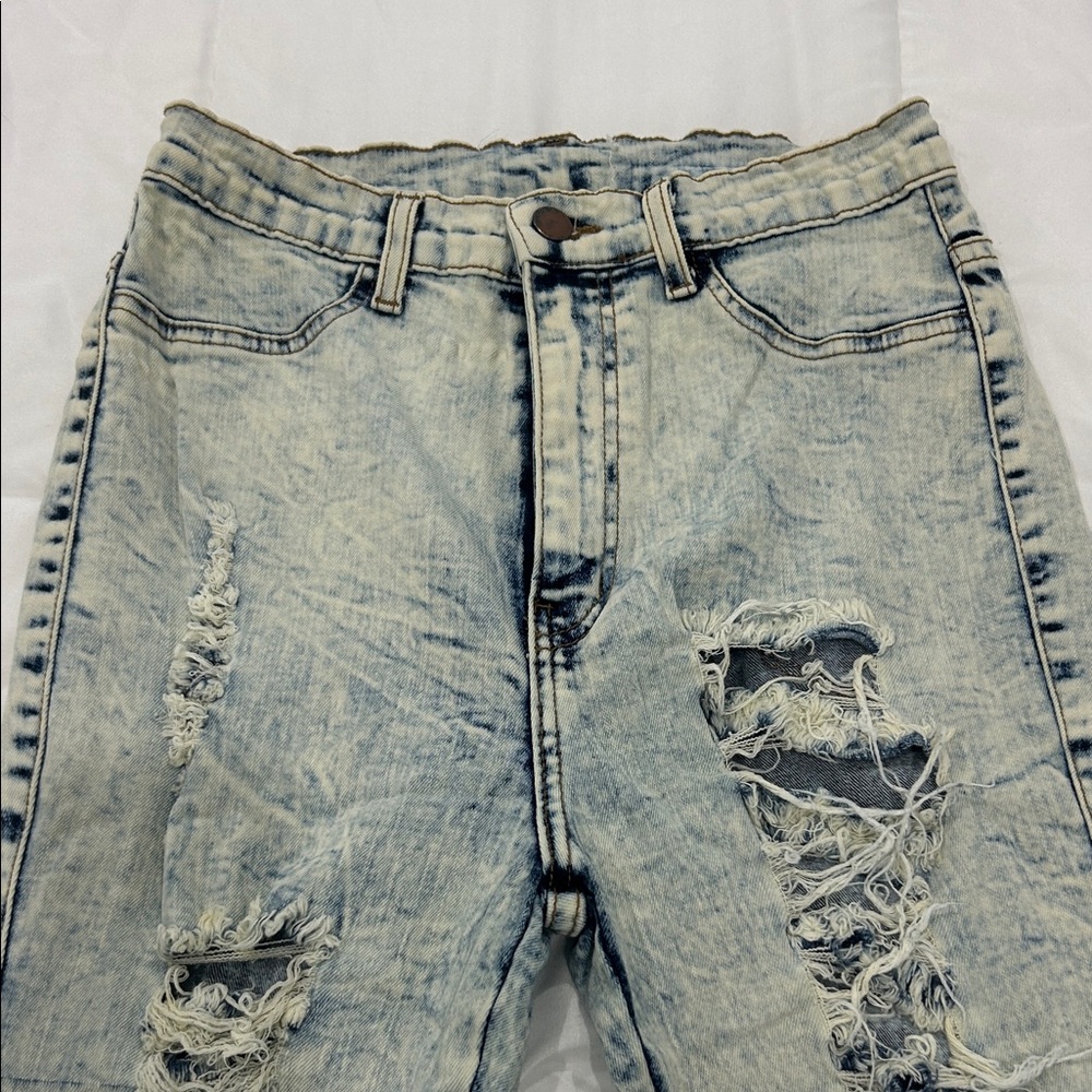 Trendy Distressed Women's Jeans in Light Blue